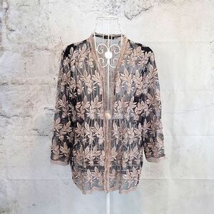 Rubino Rose Vintage Embroidered Open Front Blouse Womens Sise M